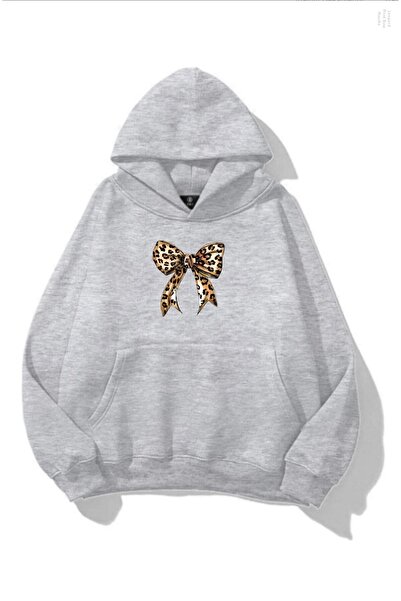 INFLUYENTE Hanorac de iarnă pentru femei, din bumbac, cu fundă leopard cu imp...