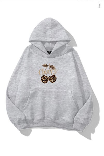 INFLUYENTE Γυναικείο χειμερινό βαμβακερό φούτερ Leopard Lip με τύπωμα με κουκ...