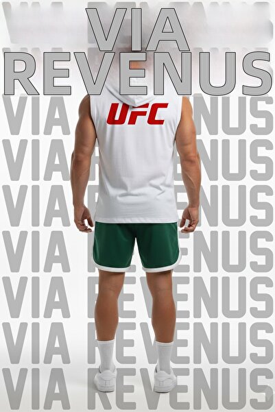 Vordevia مجموعة تي شيرت رياضي بدون أكمام من UFC مطبوع بغطاء رأس وطقم شورت ريا...