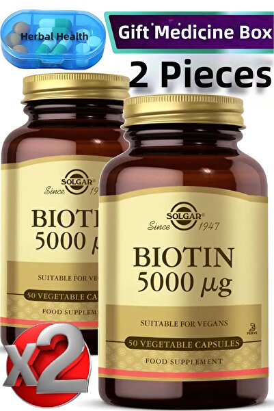 Solgar 2 قطعة سولجار بيوتين 5000 مللي جرام 50 قطعة كبسولة