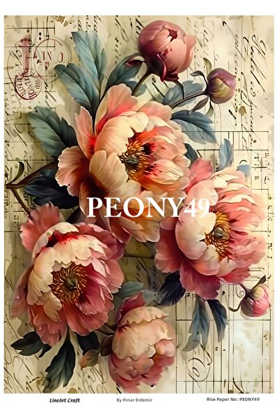 LİNEART ورق ديكور نحاسي بنمط الورد العتيق رقم: PEONY49 - 29×42 سم