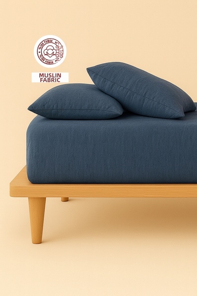 sutra 100% Cotton Muslin Fabric Double Fitted Sheet Set