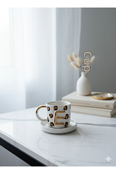 Deniz Kızı Seramik Letter E Handmade Ceramic Cup