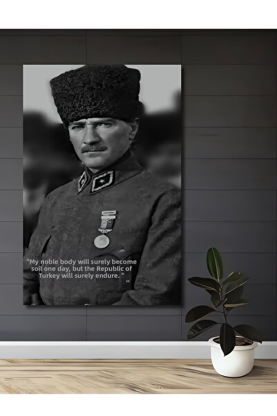 Teona Ahşap Μουστάφα Κεμάλ Ατατούρκ Μαύρο και Λευκό Ξύλινο Διακοσμητικό Πίνακ...