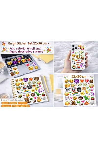 Limitless Design مجموعة ملصقات إيموجي 22×30 سم – ملصقات زخرفية ممتعة وملونة م...