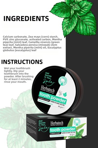 Herbatech Tooth Powder Carbon and Mint Tooth Powder 45Gr
