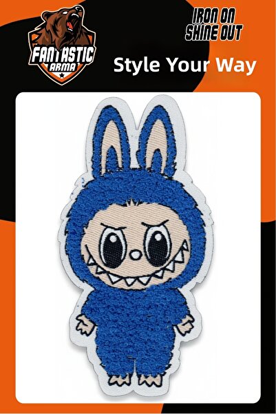 FANTASTIC ARMA Patch de îmbrăcăminte Labubu Süzene, care se atașează cu călcat - culoare albastră (12 x 6 cm)