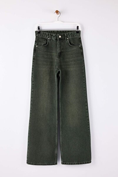 Trendyol Collection Khaki High Waist Wide Leg Vintage Wash Wide Leg Jeans Twoss26Je00017