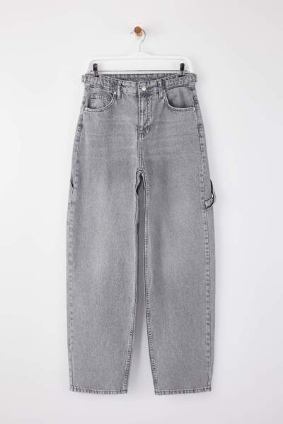 Trendyol Collection Gray High Waist Loose Fit Loose Baggy Jeans Twoaw24Je00308