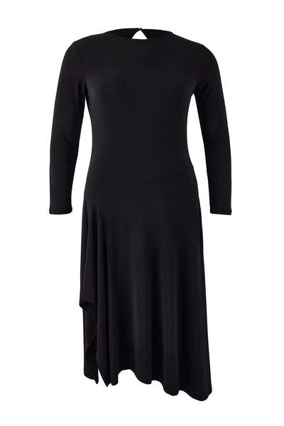 Trendyol Curve Black Crew Neck Maxi Length Asymmetrical Knitted Plus Size Dress Tbbss26Ah00080