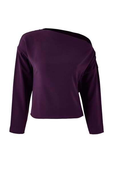 Trendyol Collection Purple Boat Neck Slim Fit Crepe Woven Blouse Twoss26Bz00089