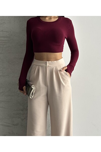 modazoom Țesătură pentru femei cu picioare largi pantaloni palazzo Țesătură crep