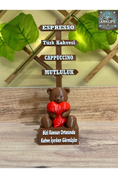 ARKlife 3D Electronic Kahve Köşesi Dekoratif Özel Tasarım Ayıcıklı Tabela Dekoratif Stand