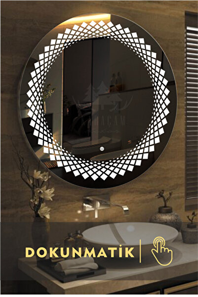 KaraçamDekor Lazer Kumlamalı Ledli Yuvarlak Ayna