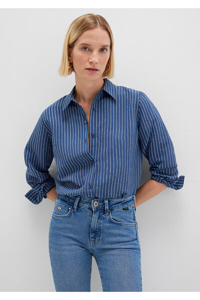 Mavi Tencel TM Liyosel Karışımlı Çizgili Gömlek Regular Fit / Normal Kesim 1211374-91372