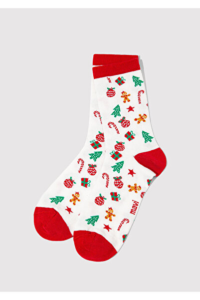 Mavi New Year Themed Ecru Socks 1913667-70053