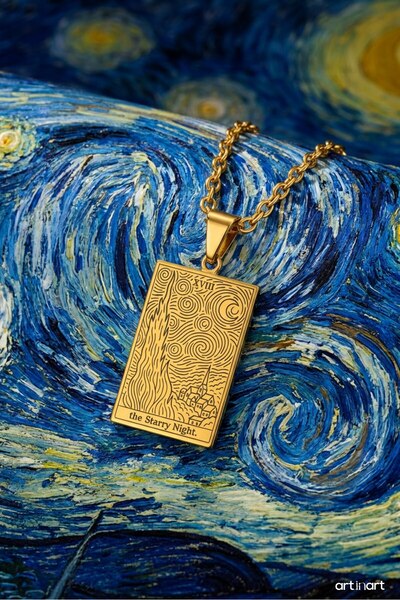 ArtinArt Van Gogh Yıldızlı Gece Kolye • 316l Çelik • Hediye Kutulu • Kişiye Ö...