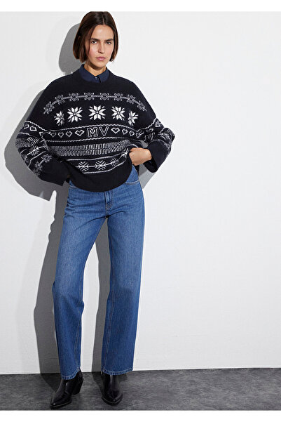 Mavi New Year's Themed Navy Blue Sweater Oversized / Wide Cut 1710804-84371