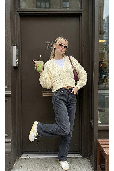 Kadın Oversize Düğmeli Örgü Hırka
