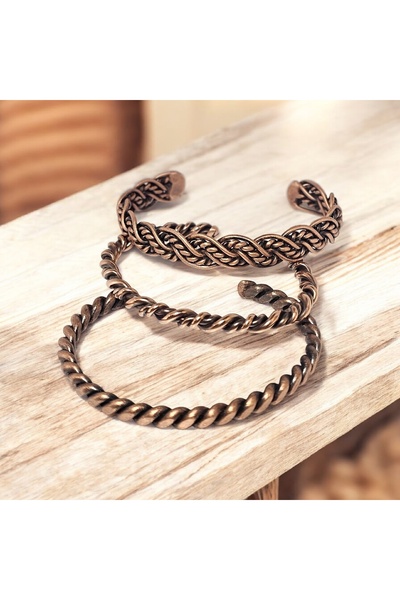 Zinnun Bakır El Yapımı Sadekar Üçlü Bilezik T2