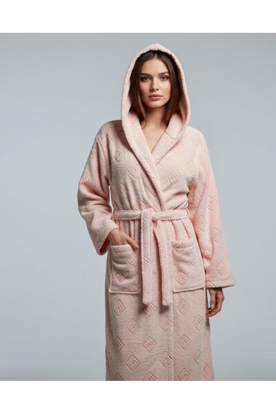 arashomecollection Organik Boyalı %100 Pamuk Somon Oversize Çeyizlik Bornoz G...