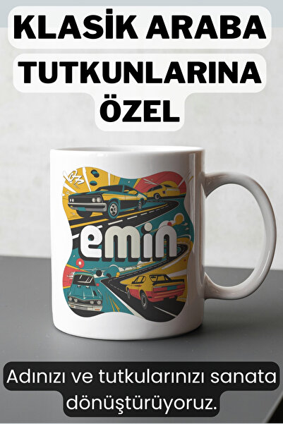 Tupya Gift Kişiye Özel Retro Araba Tasarımlı İsimli Kupa - Klasik Araba Tutku...