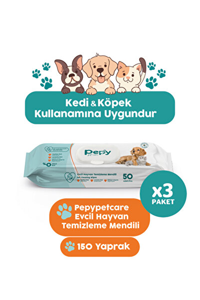 PEPY Kedi Ve Köpek Kullanımına Uygun Evcil Hayvan Temizleme Mendili 3 paket 1...