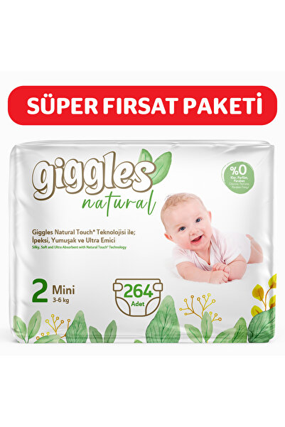 giggles Natural 2 Numara Mini Pamuklu Bebek bezi 264 Adet