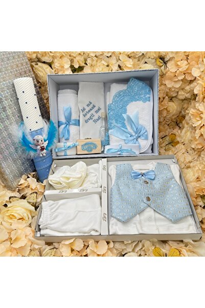 OEM Set complet botez băieți - costum elegant 0-3 luni + lumânare și accesorii