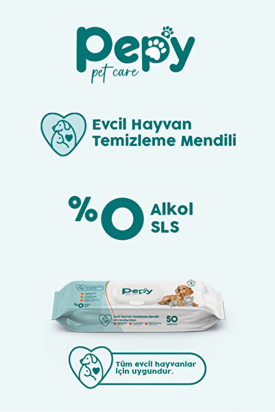 PEPY Kedi Ve Köpek Kullanımına Uygun Evcil Hayvan Temizleme Mendili 12 paket 600 Adet