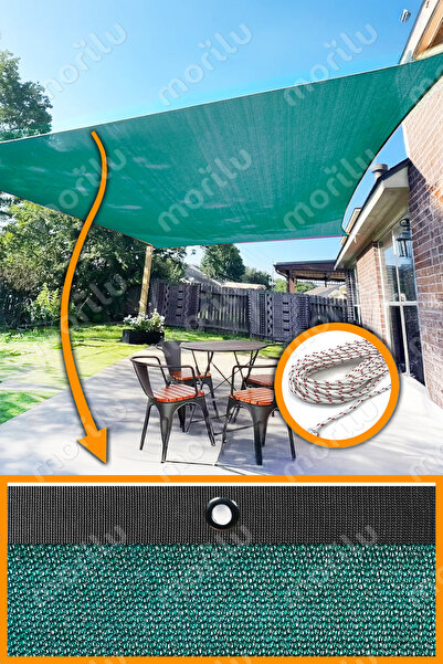 Morilu %95lik Gölgelik YEŞİL FİLE Perde - SİYAH Şeritli Halkalı - Bahçe Files...