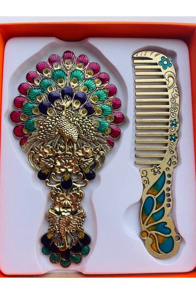 GALATA GIFT Ayna Tarak Seti, Çiçekli, Metal,