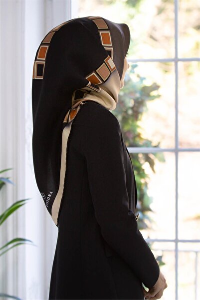 Vissona نمط خياطة وشاح من الحرير التويل 100٪ من الحرير المنقوش هندسيًا أسود -...