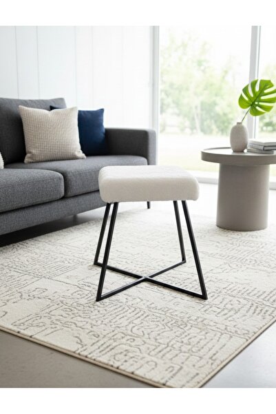 ÖZCAN METAL Metal Puf Teddy Kumaş Dekoratif Çok Amaçlı Peluş Puf Tabure Bench...