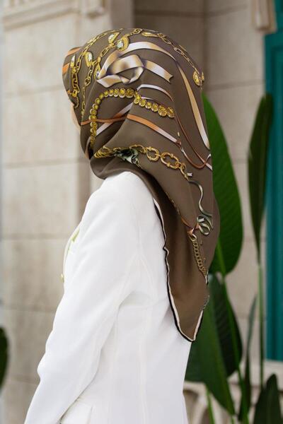 Vissona 100% mătase twill și model cu lanțuri cupru - culoare portocaliu 90x9...