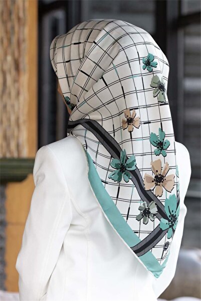 Vissona Eșarfă 100% din mătase twill, cu model floral, culoare verde apă - be...