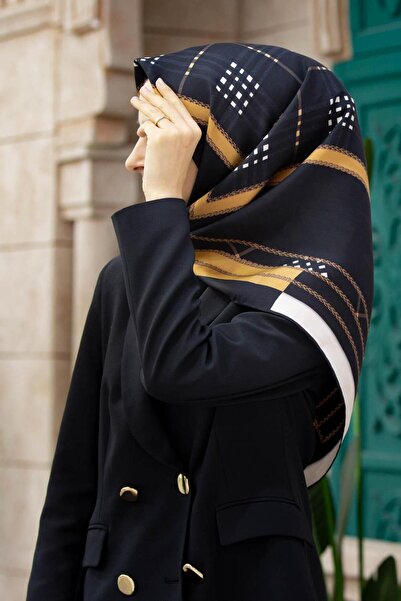 Vissona 100% Twill Silk καρό μοτίβο Χρυσό χρώμα 90x90 Σχήμα ραπτικής κασκόλ: ...