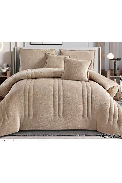 Roshen طقم مفرش 6 قطع نفرين شتوي حشوة وسط مخمل ناعم مع فرو سادة ذو وجهين خامة مخمل لحاف مقاس 250*230