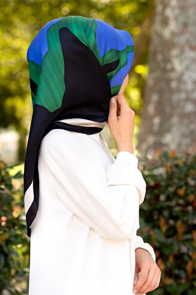 Vissona %100 Twill İpek Geometrik Desenli Lacivert - Çam Yeşili Renkli 90x90 ...