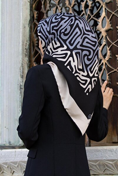 Vissona 100% mătase twill cu model ondulat cu borduri, culoare negru - gri, 9...