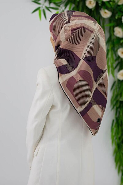 Vissona 100% mătase twill cu model geometric Dusty Rose - culoare neagră 90x9...