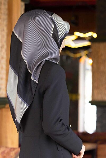 Vissona %100 Twill İpek Geometrik Desenli Gri Renkli 90x90 Eşarp Dikim Şekli ...