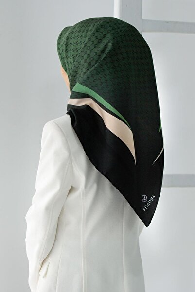 Vissona 100% Твіл Шовк Деграде Візерунок Чорний - Смарагдово-Зелений Колір 90...