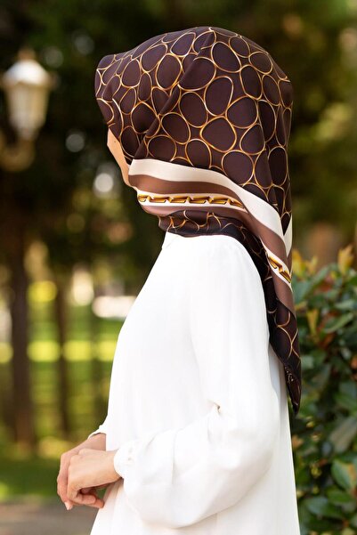 Vissona Γυναικείο Twill Μεταξωτό Κασκόλ Καφέ Μπεζ