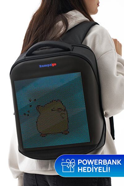 Zampago LED Ekranlı Akıllı Sırt Çantası – Sert Kasa, USB Şarj Girişli, Animas...
