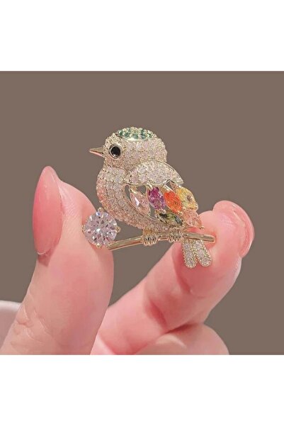 Punky Store Minimal Taşlı Kuş Broş