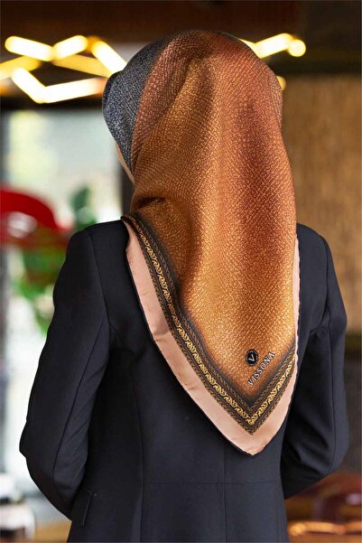 Vissona Eșarfă 100% mătase twill, cu gradient și model texturat, culoare somon, 90x90, formă de cusut: cusut manual