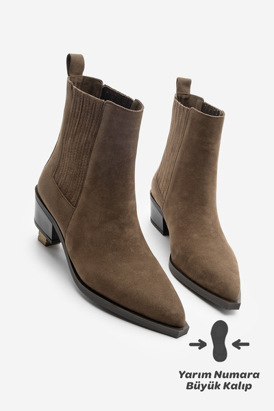 Marjin Kadın Sivri Burun Kalın Topuklu Kovboy Çift Lastikli Western Bot Losya