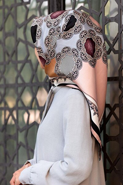 Vissona %100 Twill Türk Motifi  Desenli Pudra - Bej Renkli 90x90 Eşarp Dikim ...