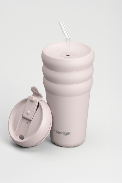 Stevig 3 Bubble Two-Cap Straw Tumbler Çelik Termos 600 ML Soft Quartz ST-248